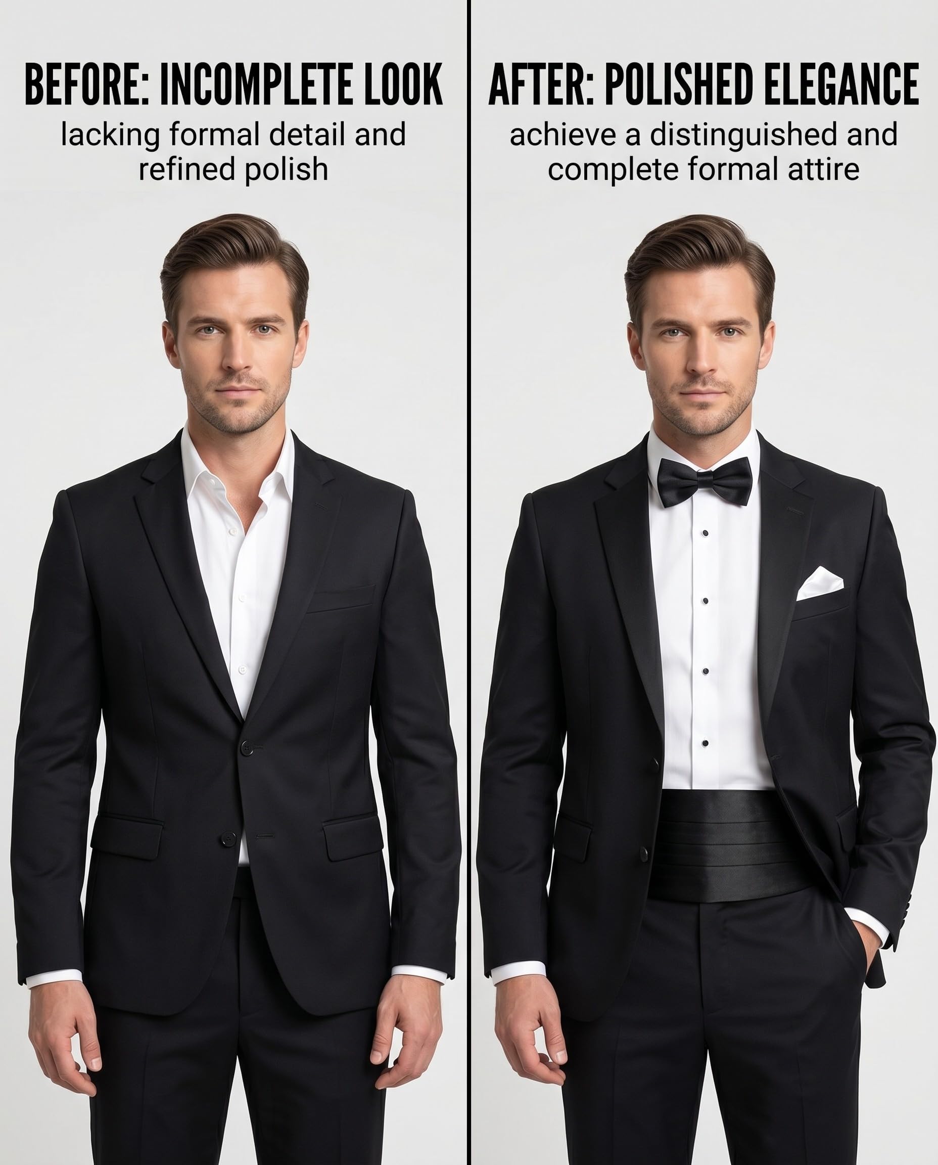 3 Stück Set Kummerbund Herren Halloween – fliege schwarz herren, Verstellbarer Kummerbund für Smoking Frack Anzug Hemd, Mit Fliege und Einstecktuch, schwarze fliege herren (schwarz)