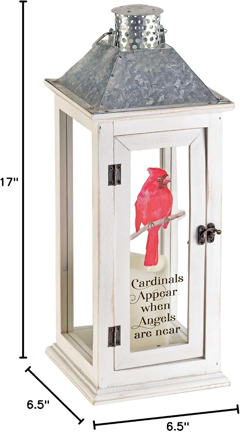 Elanze Designs Cardinal Birds Appear Classic White 17 x 6.5 Inch Wood and Glass Candle Lantern