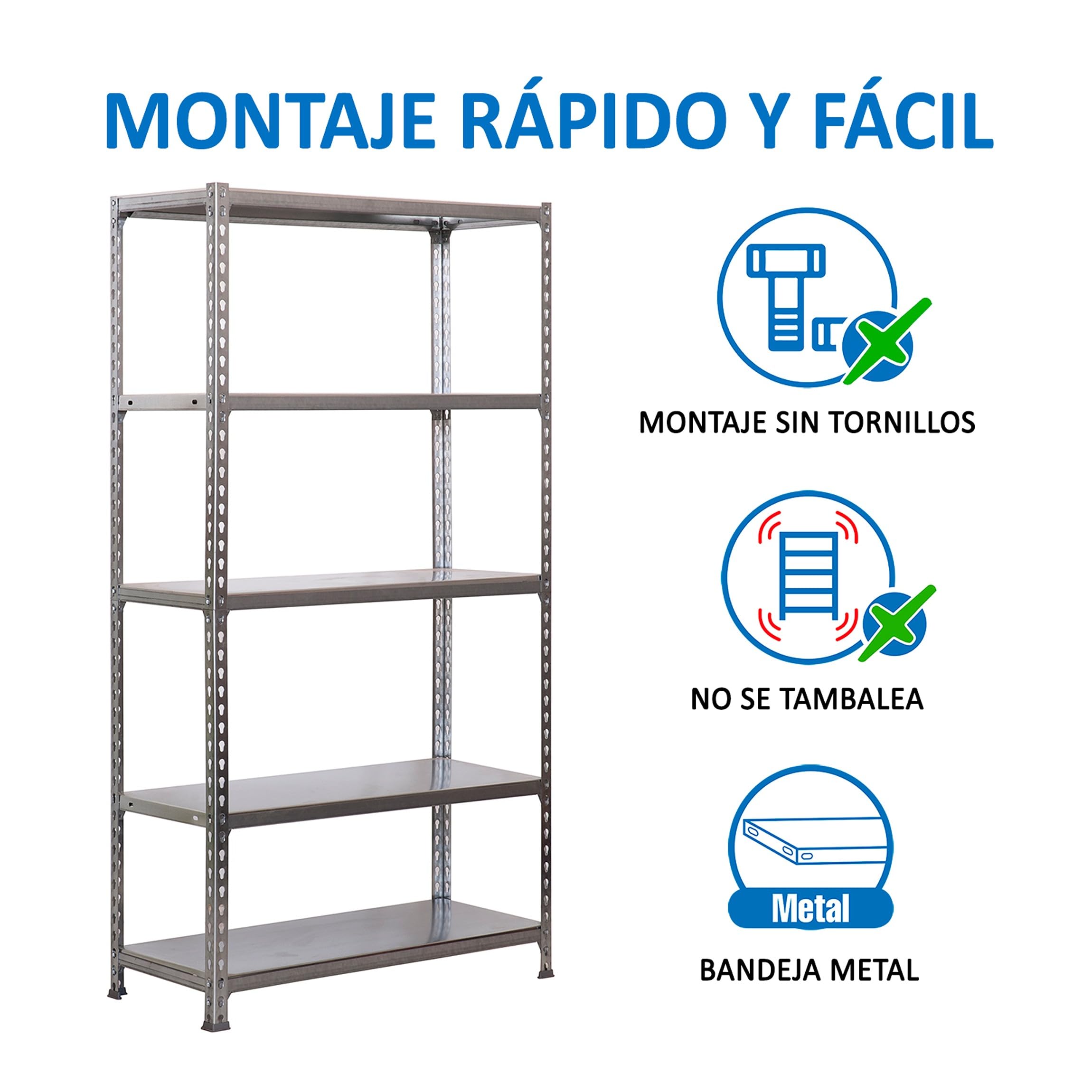 SimonRack Estanteria Metalica, 5 Baldas Ajustables, 180 kg de Punto Flexión, 1800x900x500 mm, Estantería Almacenaje, Sin tornillos, Galvanizado - Simonclick