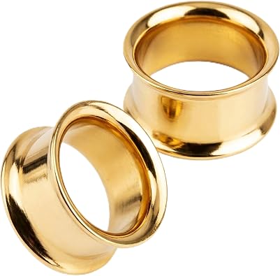 Pierced Owl - Gold Plated Stainless Steel Double Flared Tunnel Plug Earrings, Sold as a Pair