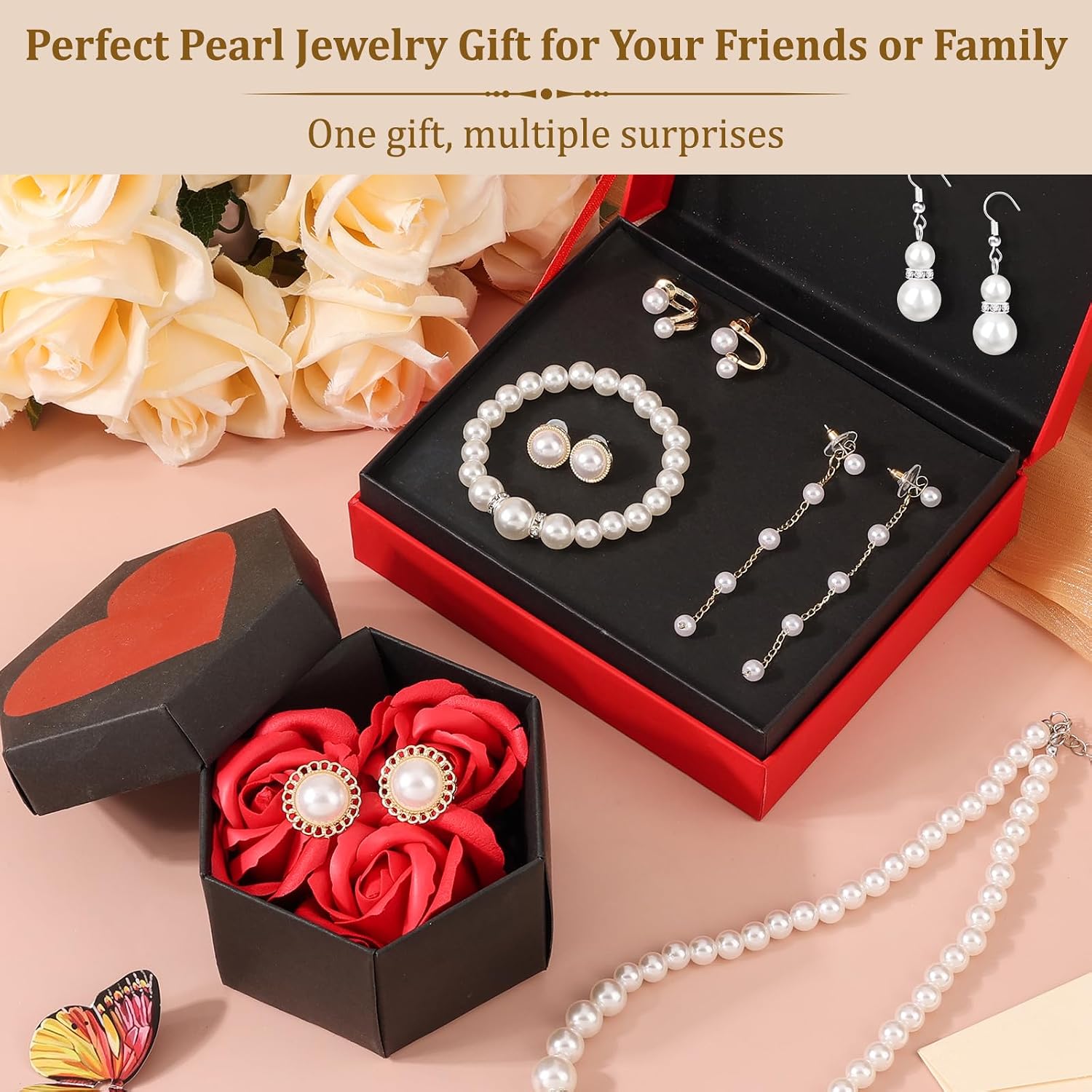 Jupwalz 11/16 PCS Pearl Jewelry Set with Necklace, Earrings and Bracelets, Pearl Necklaces for Women, Faux Pearls Set Jewelry for Wedding, Bridal, Christmas Party