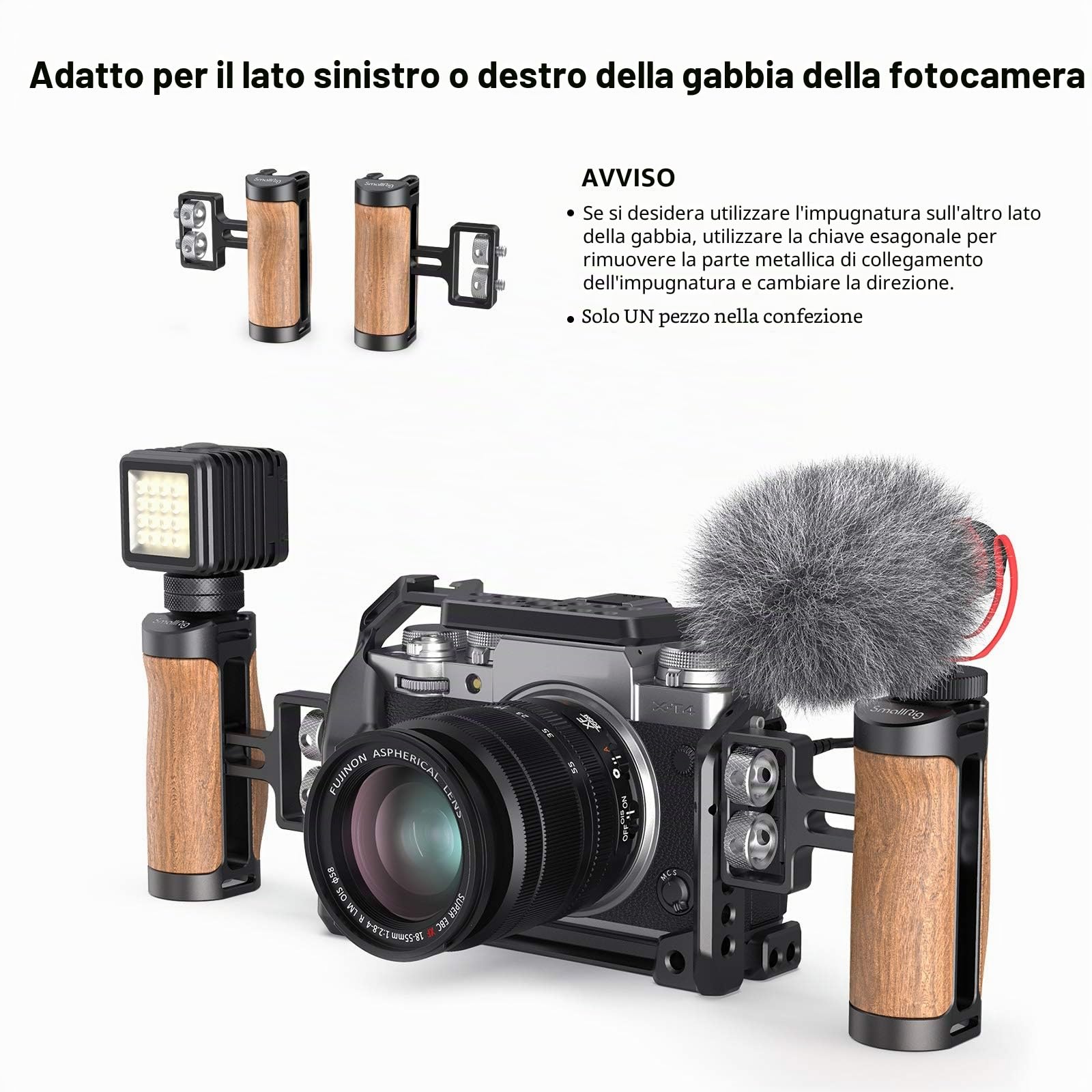 SMALLRIG Mini Manico Laterale in Legno con Viti 1/4"-2913