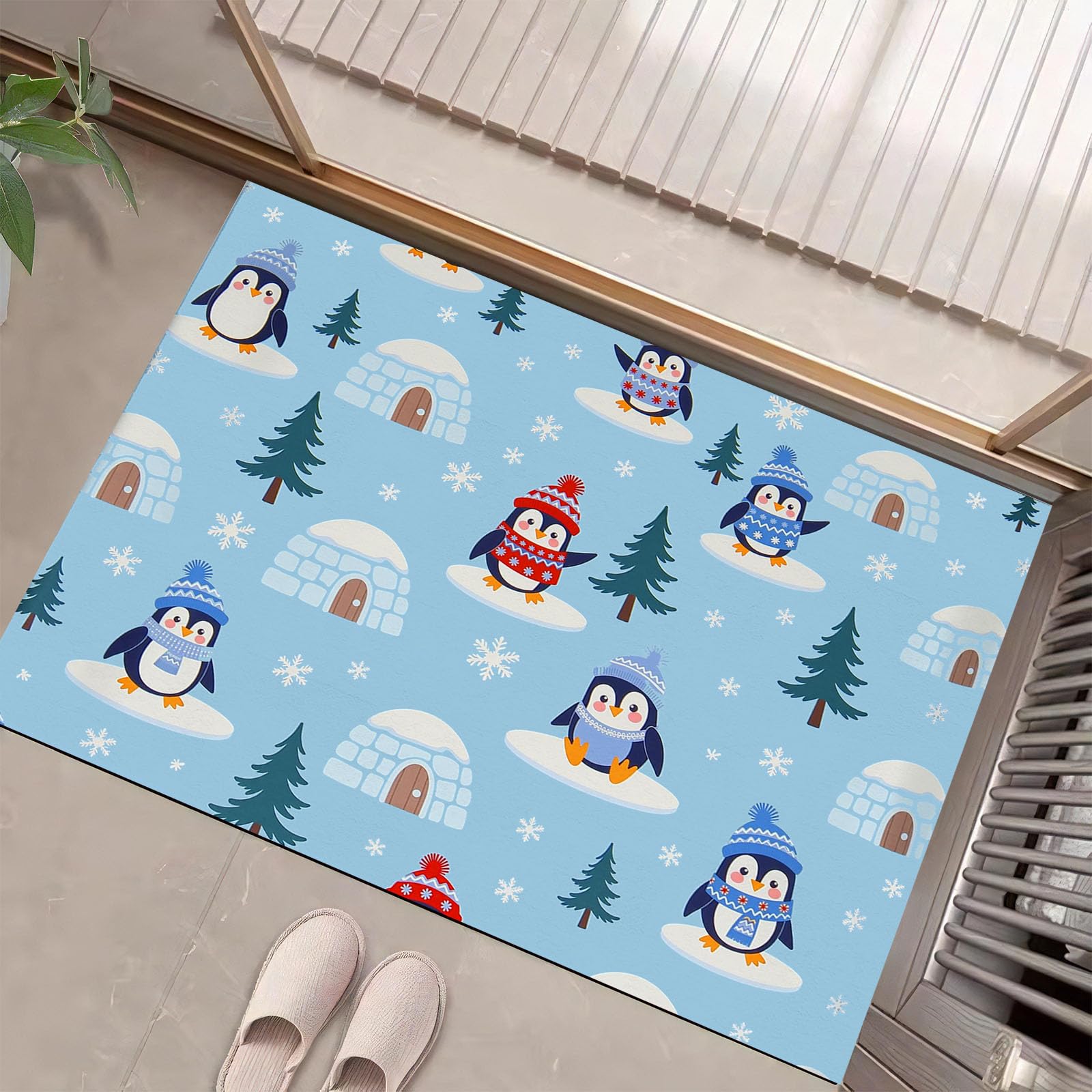 Tapis de porte d'entrée bleu antidérapant contre les glissades