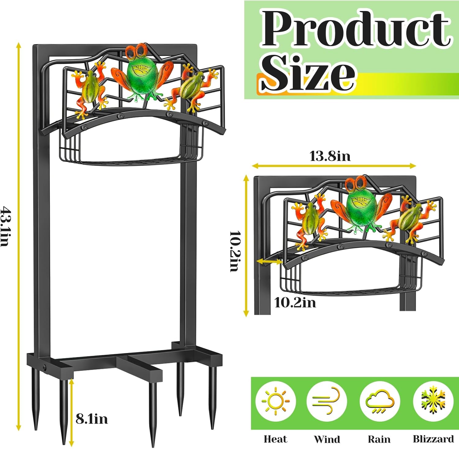 Garden Water Hose Holder with 5 Spikes, Upgraded Freestanding Heavy Duty Hose Hanger Holds 150-feet Hose, Sturdy Hose Stand Storage Rack for Outside Yard Lawn (Black - Frog)