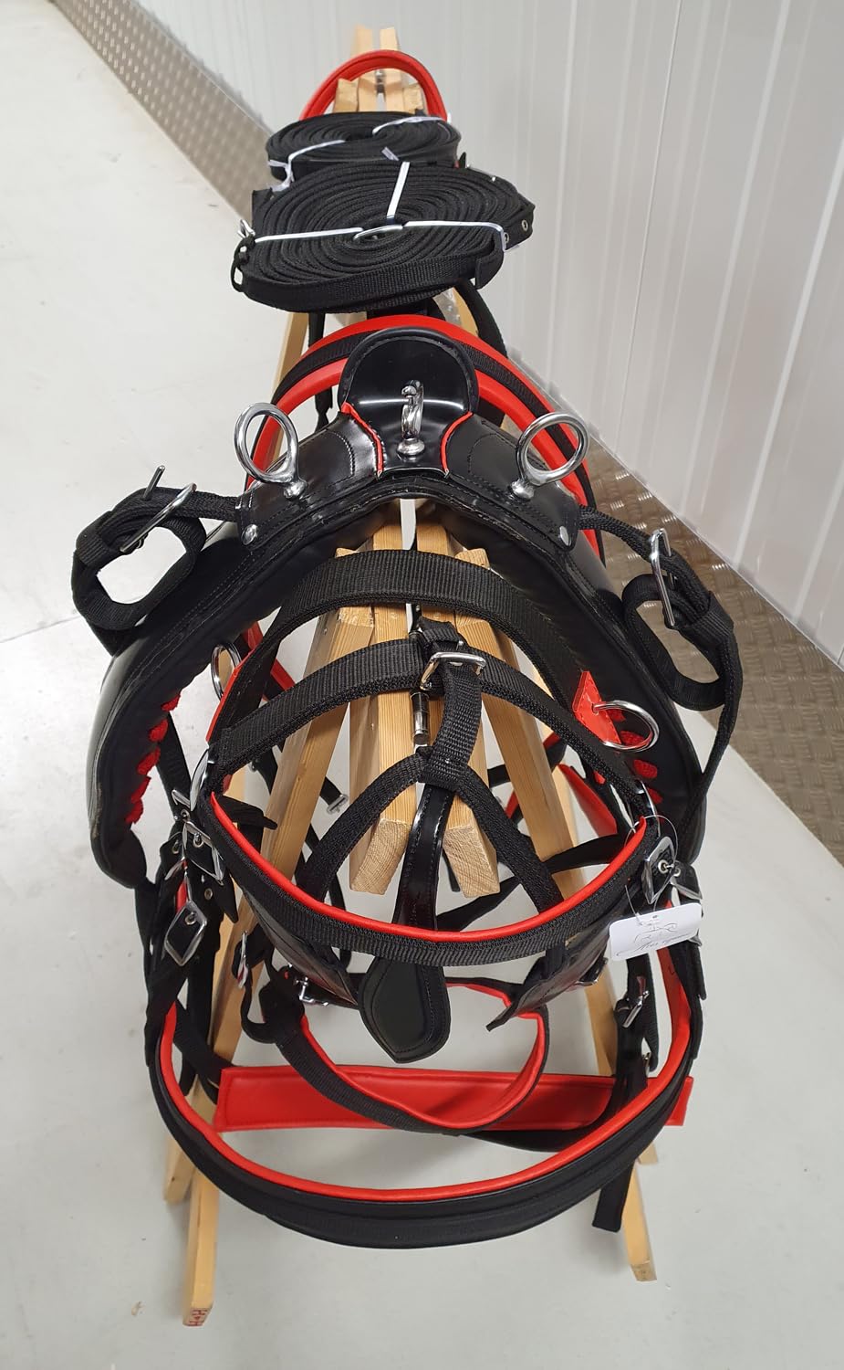 Harnais en nylon pour chariot de conduite de cheval Noir/rouge