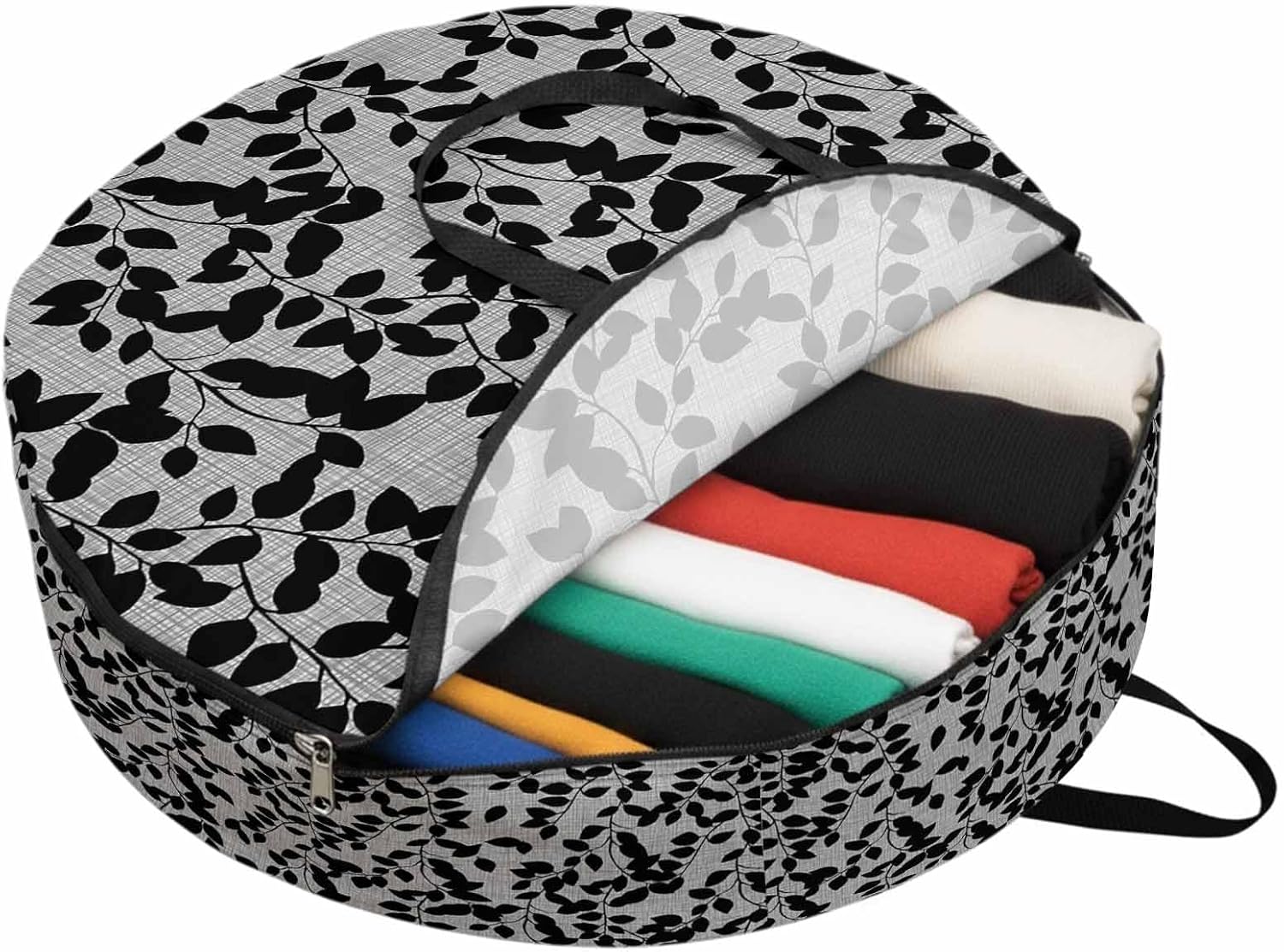 Storage Bag Branch Leaves Round Storage Totes Bins Closet Organizers with Zippers & Handle Plant Black Clothes Storage Container for Bedroom Dorm Space Saving Packing Supplies Moving Bags