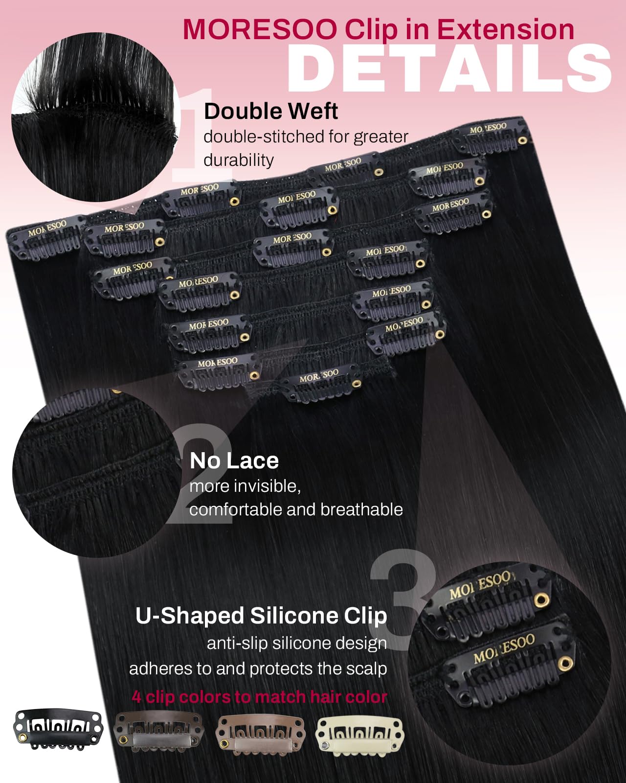 Moresoo Hair Extensions Clip in Real Hair Dark Brown Invisible Full Head Clip in Human Hair Extensions Brunette Shoulder-length Short Remy Hair 12 Inch 5 Pieces/80g #2 — view 260