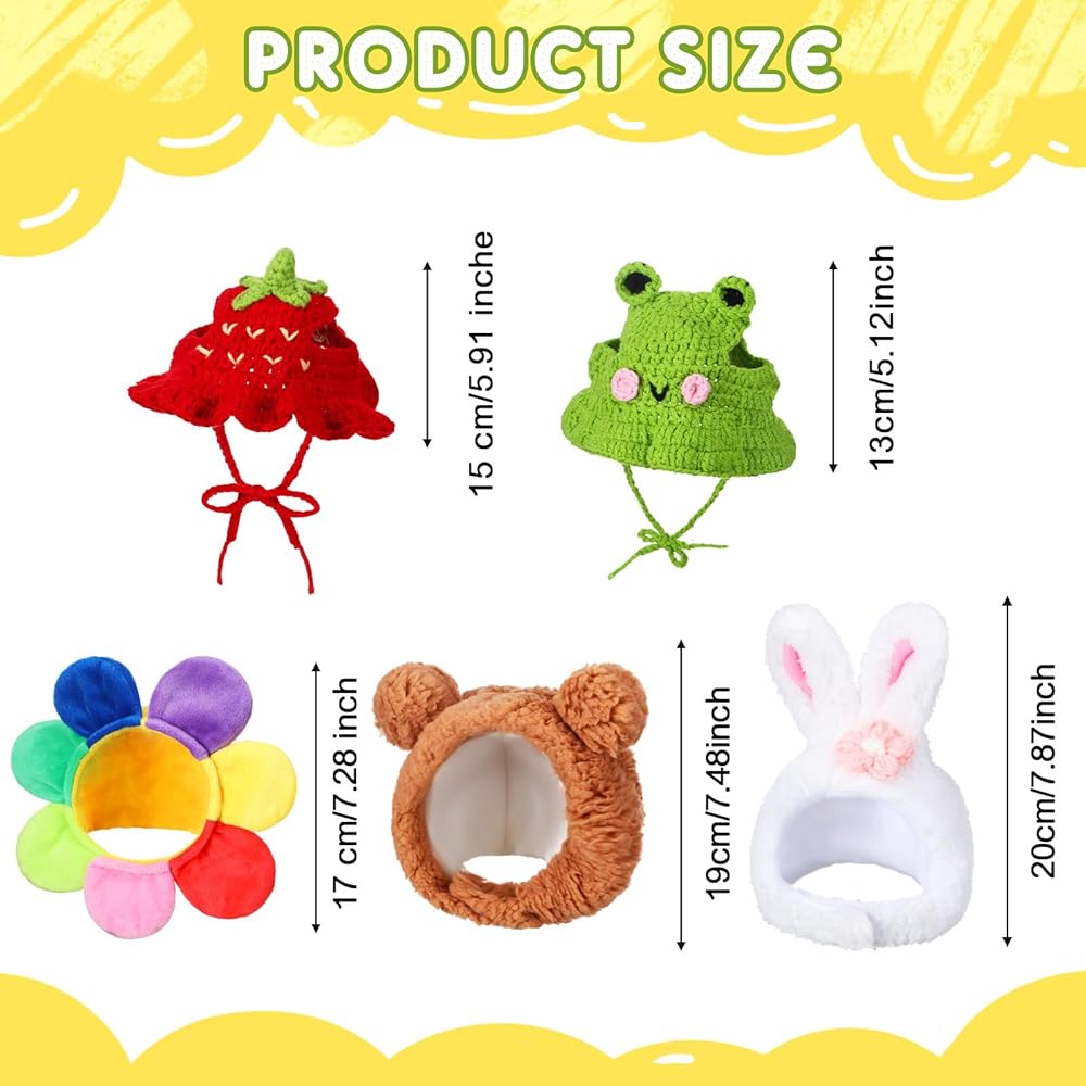 Weewooday 5 Pieces Cat Costume Halloween Bunny Hat Outfit with Ears Funny Cat Hat and Small Dogs Kitten Puppy Party Christmas Easter Costume Accessory Headwear(Vivid Style) view 2