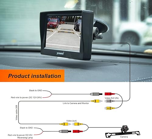 Miniatura 6 de Yuwei Cámara de respaldo para coche 4.3 pulgadas Monitor con IP69K impermeable visión nocturna sistema de visión trasera Kit de cámara inversa para