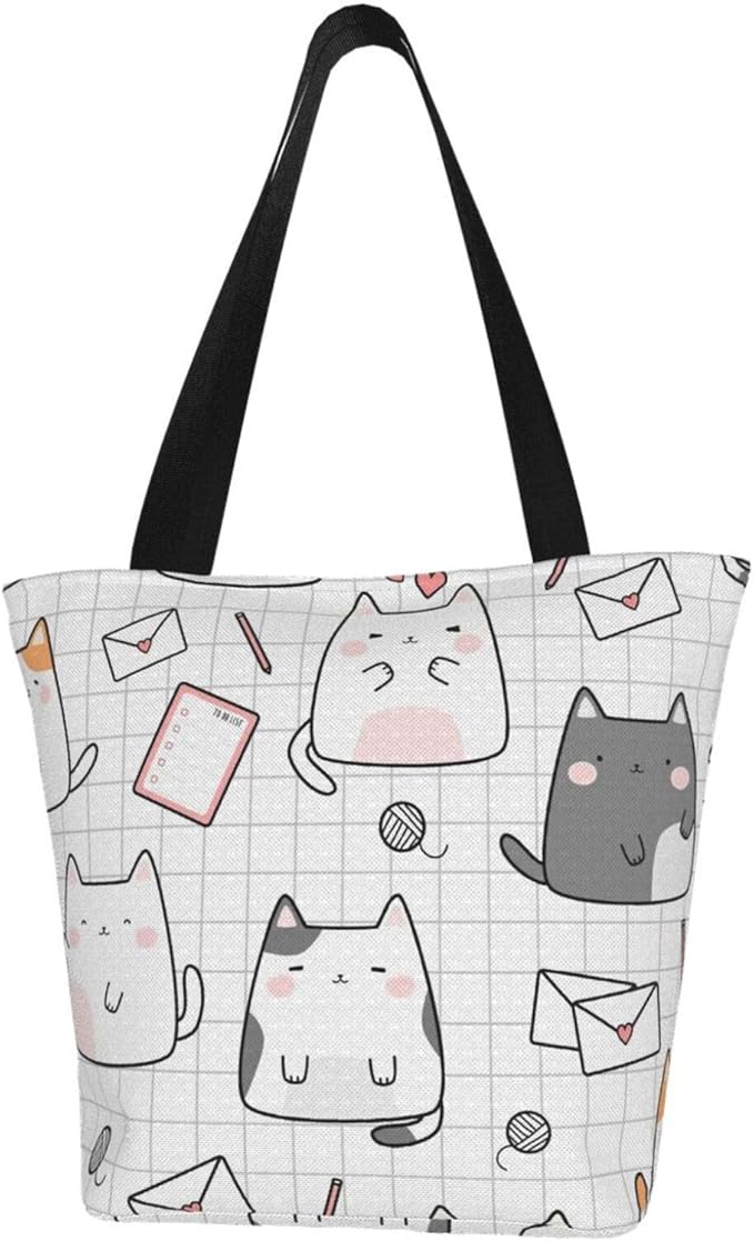 Amazon トートバッグ かわいい 猫柄 レディース ショッピングバッグ キャンバスバッグ 帆布包 手提げバッグ エコバッグ 軽量 大容量 肩掛け バッグ 通学 出掛けバッグ 買い物袋 ショルダーバッグビジネス 旅行 シンプル ハンドバック 男女兼用 ファスナー付き Swg