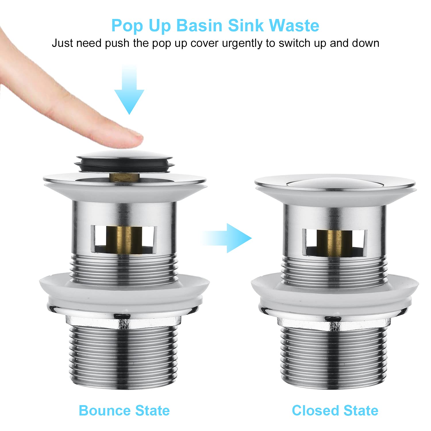 CREA Bonde de Lavabo avec Trop-Plein, Vidage Lavabo Pop-up, Bonde de Vidage Universelle, Acier Inoxydable
