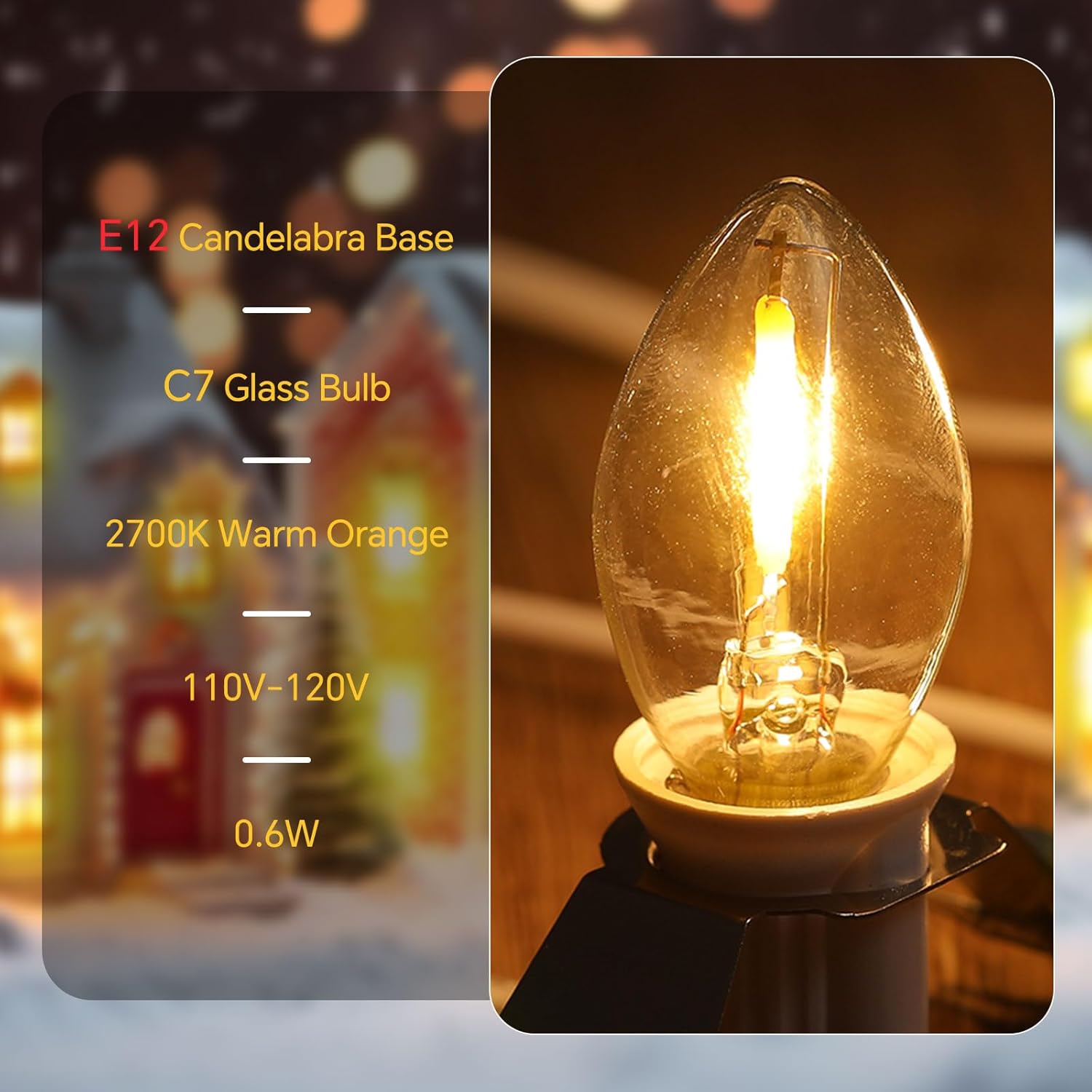 Enhon Christmas Village Lights, 41 Ft Accessory Cord with 24 C7 LED Bulb Fuse On/Off Switch, Blow Mold Light Kit for Xmas House Holiday Party Decoration