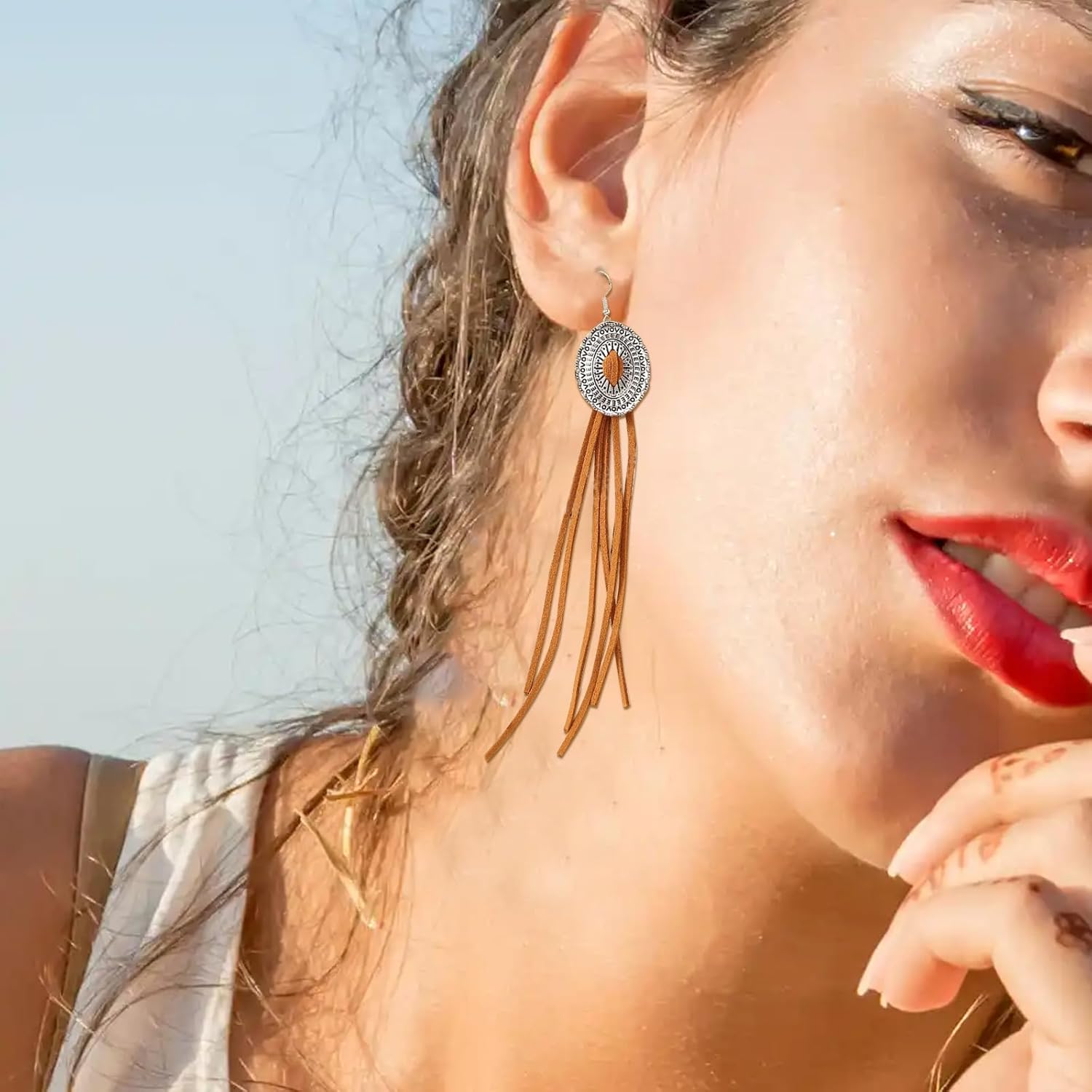 Western Earrings for Women Extra Long Tassel Earrings Handmade Leather Fringe Earrings for Women Western Jewelry for Women Cowgirl Accessories (Cowgirl Earrings) - Image 7