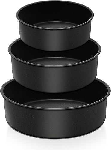 E-far Juego de 3 moldes profundos para tartas (689 pulgadas), moldes redondos de acero inoxidable antiadherentes para hornear, pasteles de boda,