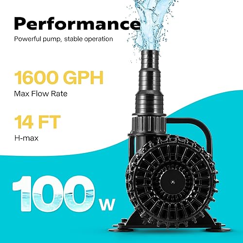 Miniatura 2 de VIVOHOME Bomba de agua sumergible de 100 W 1600 GPH con boquilla ajustable sin costuras de 180  y bolsa de barrera para fuentes de cascada de