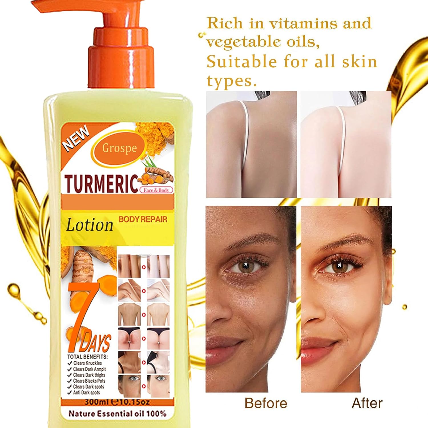 Soft 7 Turmeric Oil Body Lotion, Turmeric Oil Lotion for Skin, Tumeric Lotions for Bodys, Body Lotion for Women Moisturizing & Smoothing All Skin Types 10 Fl Oz - Image 2