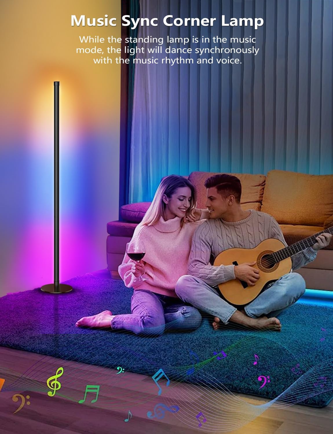 Corner Floor Lamp, Smart RGB Floor Lamp with Remote and APP Control, 16 Million Colors Floor Lamps for Living Room with Music Sync, Color Changing Ambient Lighting Corner Lamp for Bedroom Gaming Room