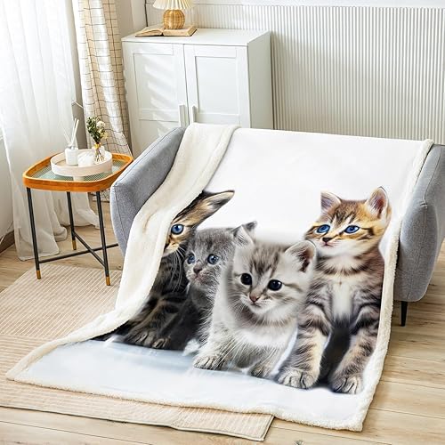 Miniatura 2 de Erosebridal Manta de vellón Sherpa para niños con estampado de gatos, bonita manta de felpa 3D para mascotas, suave y cálida, de microfibra, regalos