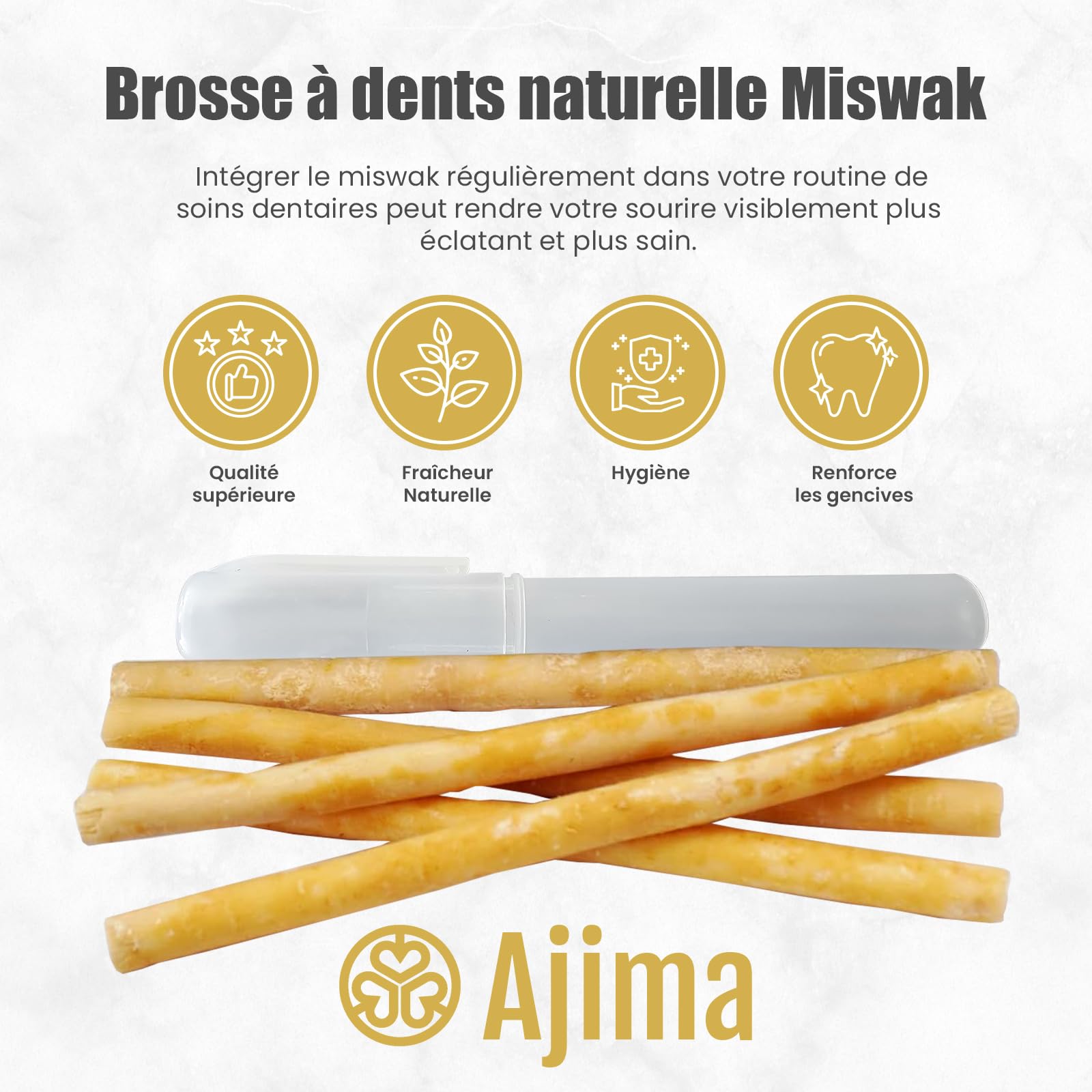 Siwak Naturel 5X + Étui OFFERT* Miswak Brosse à Dents Naturelle en bois d'Araq Blanchiment Dentaire et Fraîcheur Nettoyante et Désinfectante - Zéro déchet Biodégradable