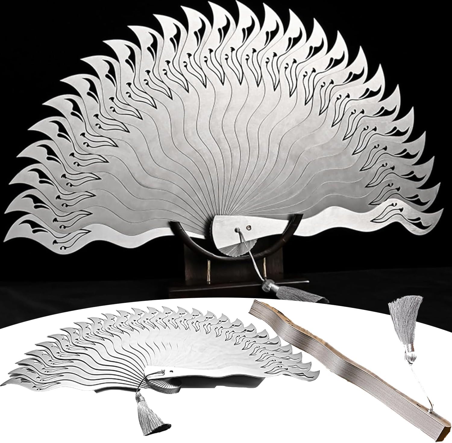 21.3in Chinese Traditional Kung Fu Metal Folding Fan, Fitness Handheld Fan, Martial Arts Wushu Fighting Fan, All Metal Lightweight