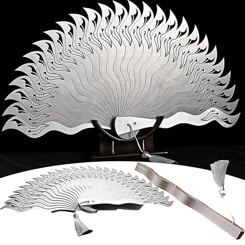21.3in Chinese Traditional Kung Fu Metal Folding Fan, Fitness Handheld Fan, Martial Arts Wushu Fighting Fan, All Metal Lightweight