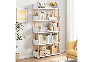 5-Tier Rustic Wood Open Bookcase - Modern Display Shelf Unit for Home and Office