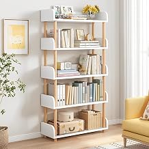 OSCHF 5-Ebenen offenes Holz B cherregal - Modernes freistehend Regal mit Oberkante und Massivholzrahmen f r Wohnzimmer und B ro Regaleinheit Wei