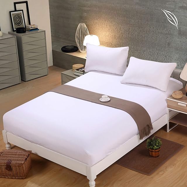 Shenaaya Fitted Sheet - Extra Deep Pocket 16 inch(40cm) with All-Around Elastic - Brushed Microfibre - Breathable, Anti-Wrinkle, Soft and Comfy Fitted Bed Sheet (White, Super King)