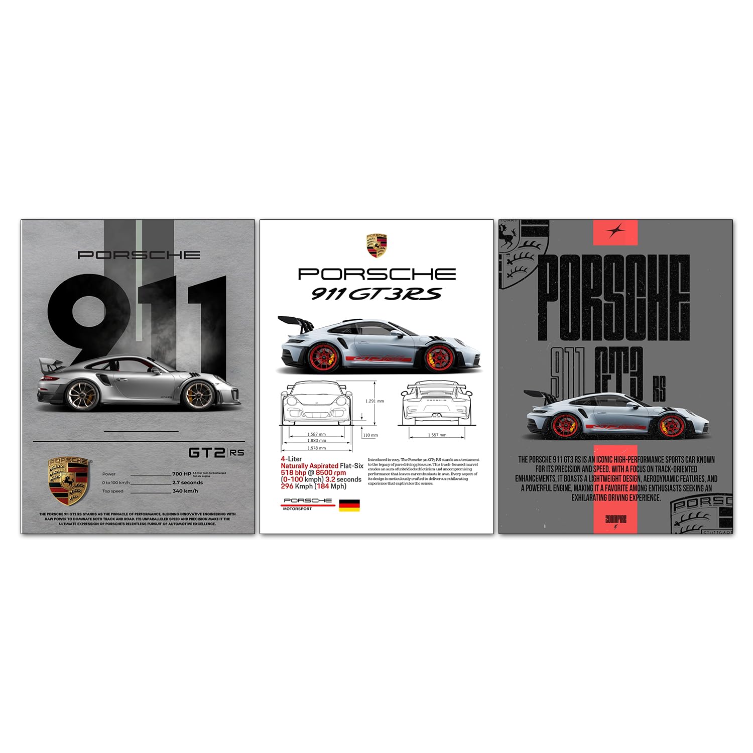MyTees Pack of 3 - Porsche Sports Cars Wall Posters 8x12 inch (A4 Size) Included Self Adhesive Strip Wall Decor Posters Wall Art For Bedroom, Living room, Office, Dining Room (B0DCT2LXGN) Amazon Price History, Amazon Price Tracker