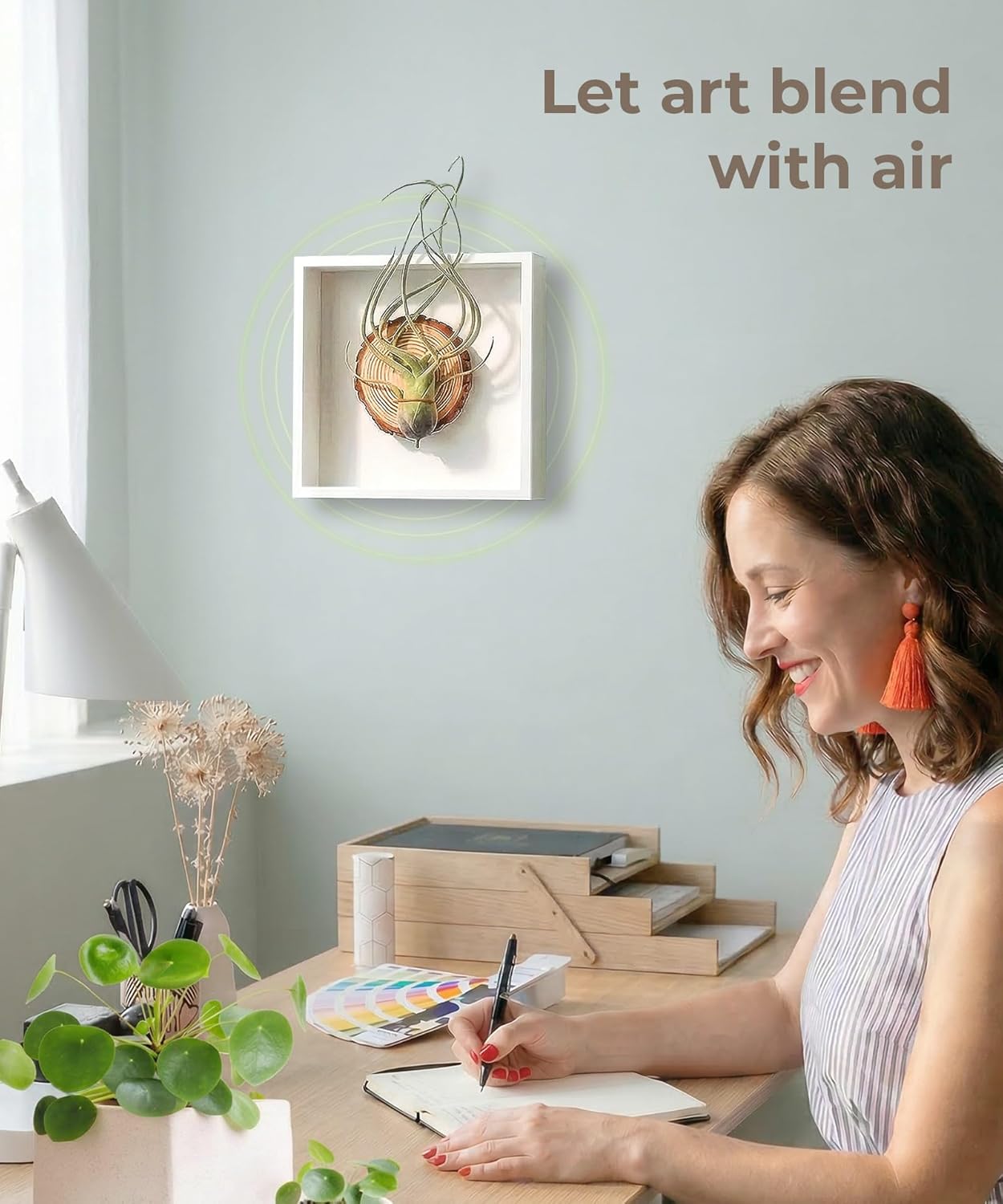 arscent, Bathroom Wall Art, 3D Framed Botanical Wall Decor with Air Plant & Pre-scented Stone, Artificial Succulent Wall Hanging for Small Space, Entryway Bedroom, Mossy Melody, Caput-Medusae