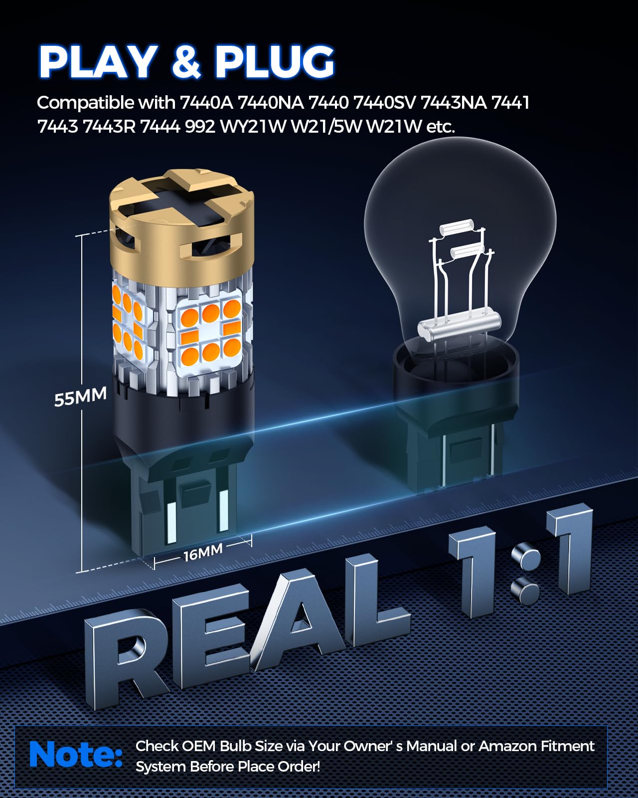 Snapklik.com : 7443 Led Bulb, 7440 7444 Turn Signal Lights Amber Yellow ...
