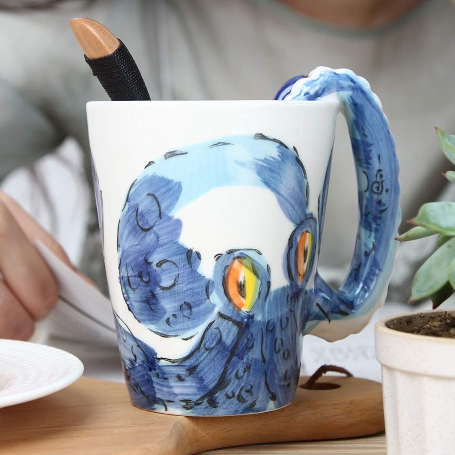 Homee Handmade Creative Art Coffee Mug Ceramic Milk Cups Ocean Style (Octopus) - Image 4
