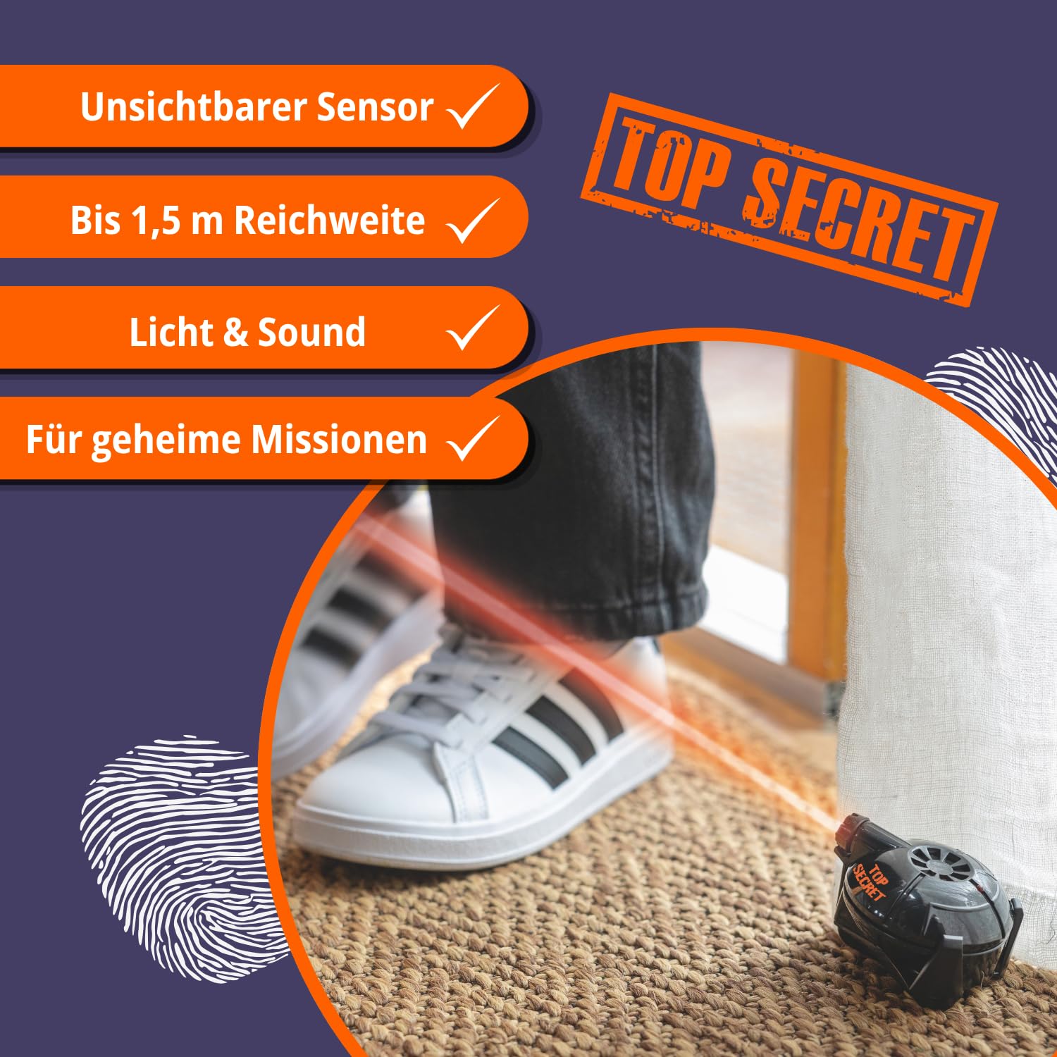 Moses. Top Secret Allarme di movimento, giocattolo detective con rilevatore di movimento, luce e suono di allarme, gadget spia per bambini a partire dagli 8 anni in su
