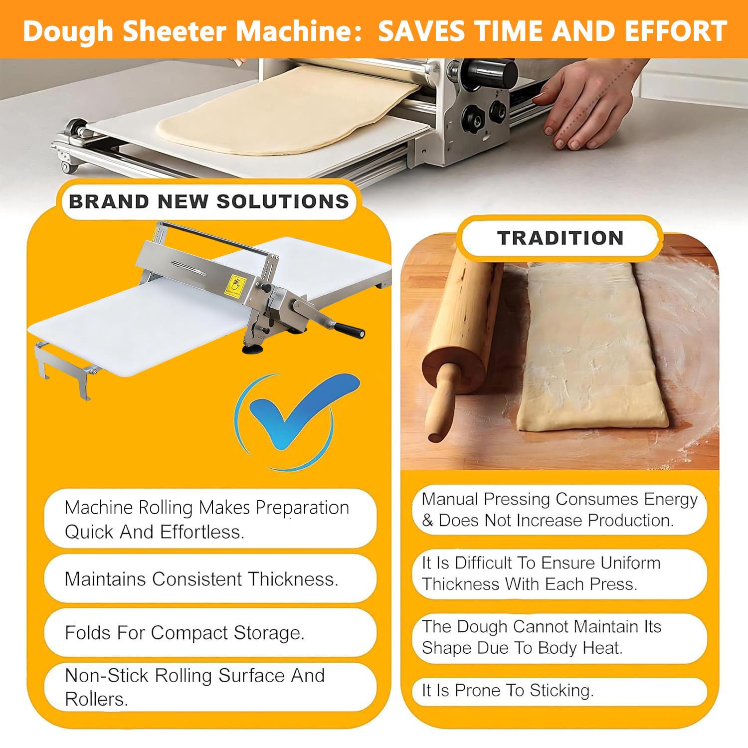 Laminadora de Masa Manual Plegable de Acero Inoxidable 304, Prensa de Masa con Espesor Ajustable 2–25 mm, Sobadora para Panadería y Cocina Doméstica Small