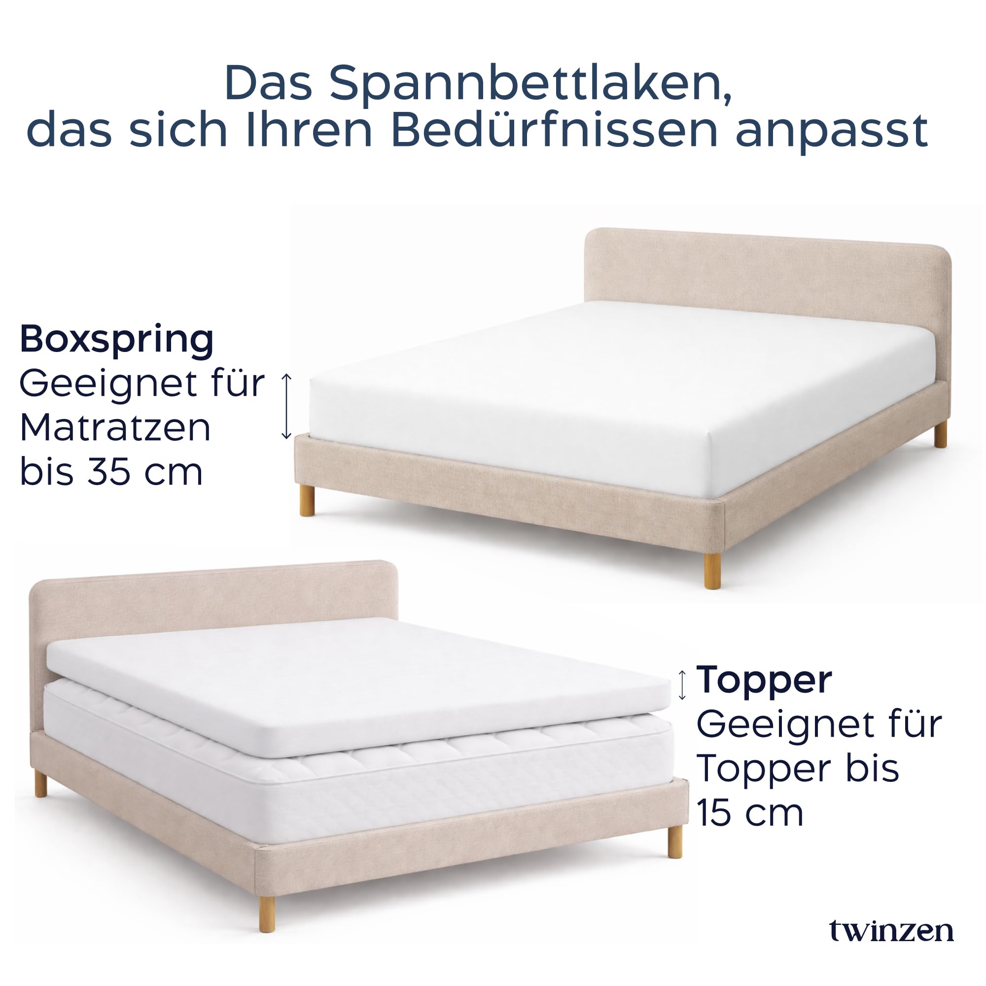 Dreamzie - Topper Spannbettlaken - 180x200 - Baumwolle Elasthan | Weiß · 35cm Hoch · Oeko-Tex zertifiziert · Elastikband · Spannbetttücher für Hohe Matratzen