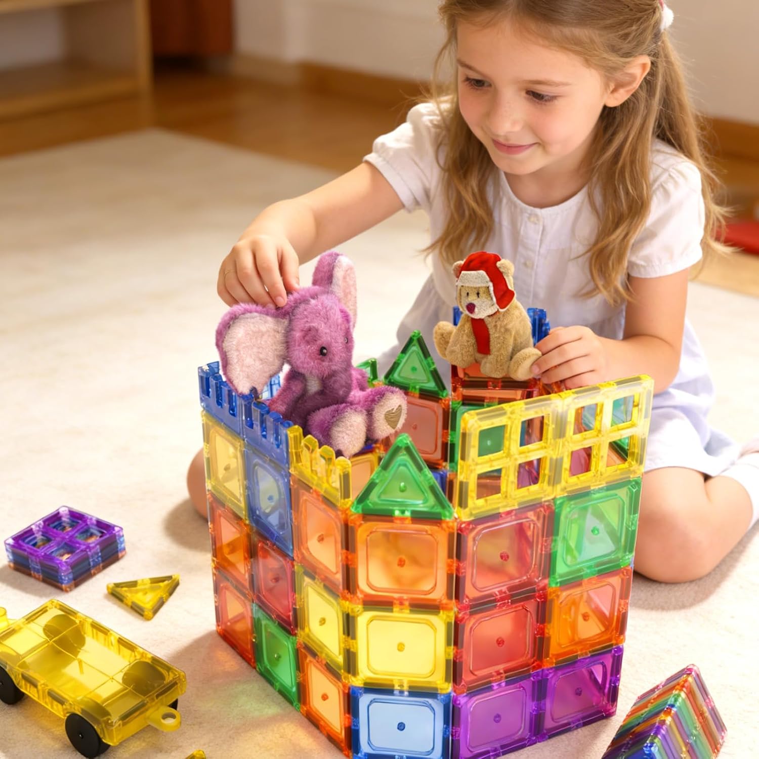 60 PCS Magnetic Building Tiles Kids Toys STEM Magnetic Blocks Sensory Toys Kids Games Magnet Building Toy for Boys and Girls Aged 3 , Kid Brain Development Preschool Kindergarten Toddler Toy