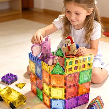 70PCS Magnetic Tiles STEM Toys for Toddler - Building Blocks Preschool Learning Sensory Montessori for 3+ Year Old Boys and Girls, Safe Creativity Kids