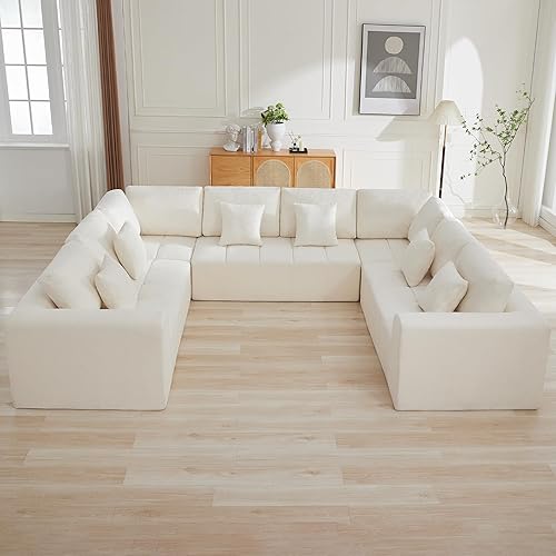 Miniatura 45 de Sofás modulares sin hueso de 140 pulgadas para sala de estar, sofá modular modular de nube comprimida, sofá moderno en forma de U de 9 plazas