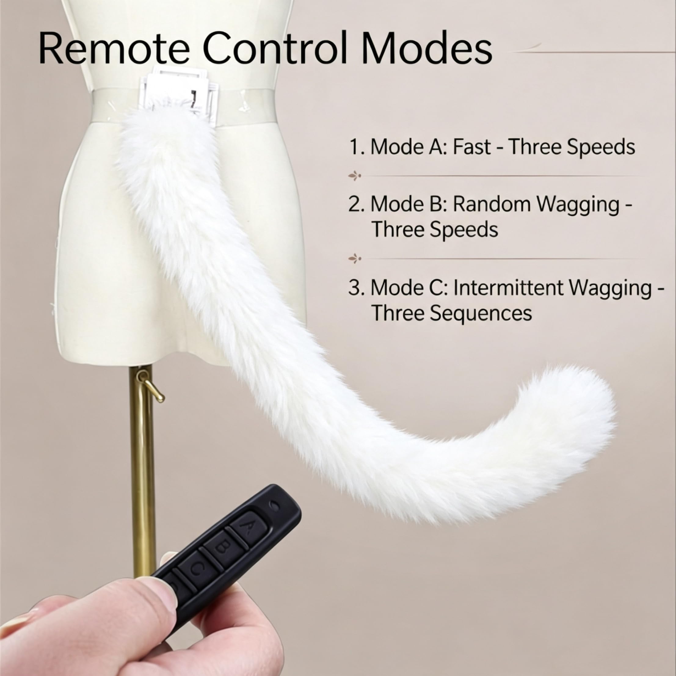 Coda elettrica, Coda Mobile pelosa con Telecomando oscillante, Tuta in Pelliccia Ricaricabile Bianca di Tipo C Staccabile multimodale per Cosplay e convegni di Halloween