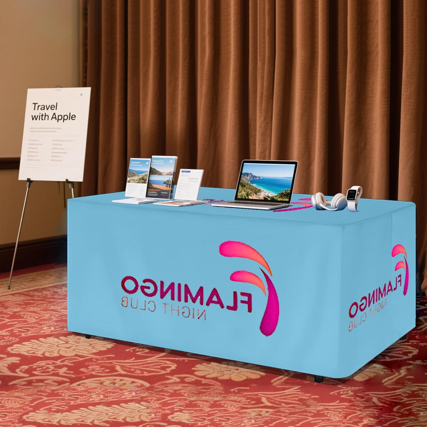 Personalized Customized Tablecloth with Logo 4/5/6/8 FT for Business Tradeshow Events Company School Shop Welfare Organization Anniversary Other Important Events Shipping Next Day (Back Open 4FT)