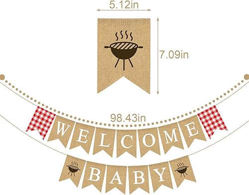 Miniatura 6 de Rainlemon Cartel de bienvenida de arpillera de yute para bebé, con tema de barbacoa, decoración de guirnalda de fiesta de baby shower