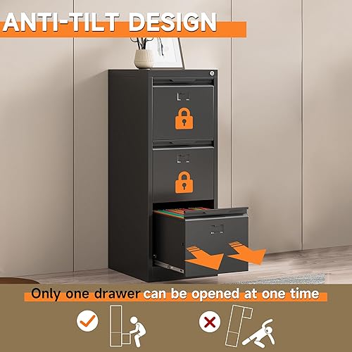 Miniatura 7 de Topass Archivador de 3 cajones, archivadores verticales de metal con cerradura para oficina en casa, archivador de bloqueo para archivos