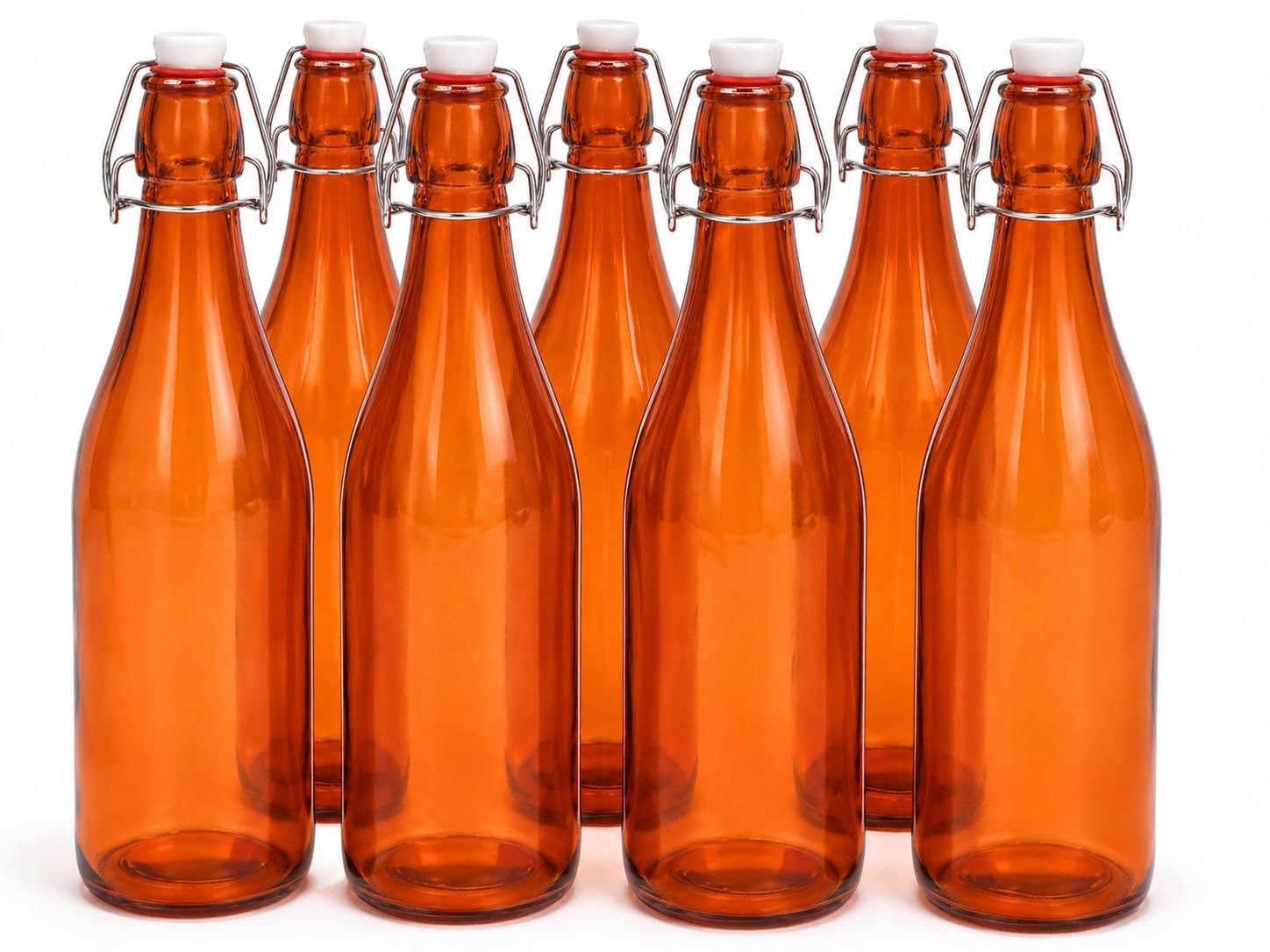 KWARE Vintage Style Glass Bottles 1 Litre Swing Top Bottles - Ideal for Domestic or Commercial Use - Fill with Water, Wine, Liquor, Oil, Beer, Schnapps or Cordials (6pcs 500ml orang)