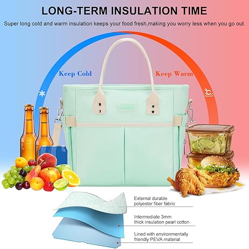 Miniatura 3 de MAXTOP - Bolsa de almuerzo para mujer para el trabajo, fiambrera térmica aislada con bolsillo de apertura amplia, bolsas de almuerzo reutilizables a