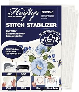 Wash Away Embroidery Stabilizers, 12Pcs 8.5x11’’ Self-Adhesive Fabric-Like Soluble Stabilizer for Machine Embroidery, Hand...