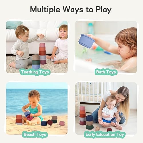 Miniatura 7 de Maliton Juguete de tazas apilables, divertido y educativo de silicona suave para bebés, con letras numéricas, juguetes apilables para niños pequeños