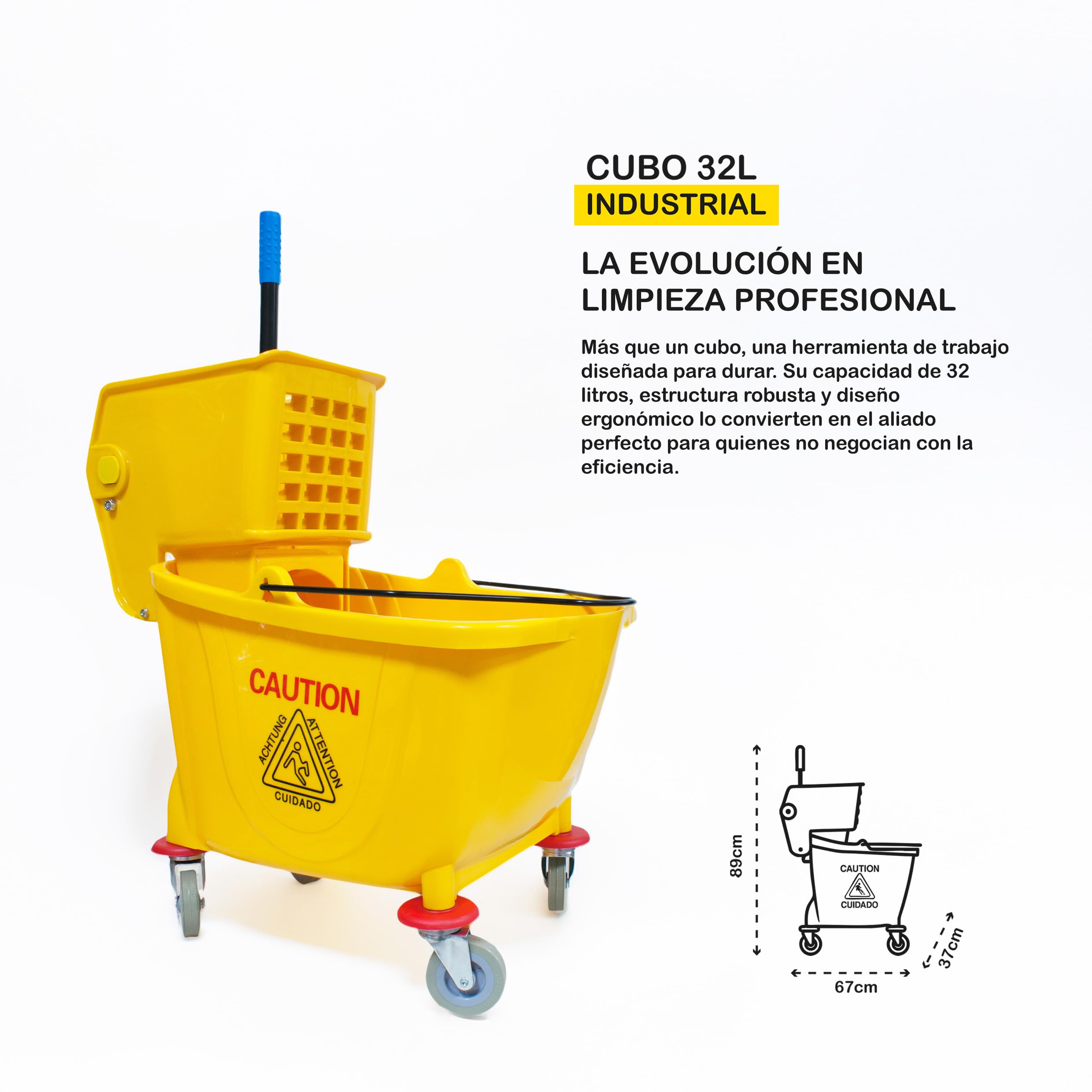 PAMEX - Cubo Industrial con Escurridor Prensa Cpacidad 32L Rótulas Mecánicas