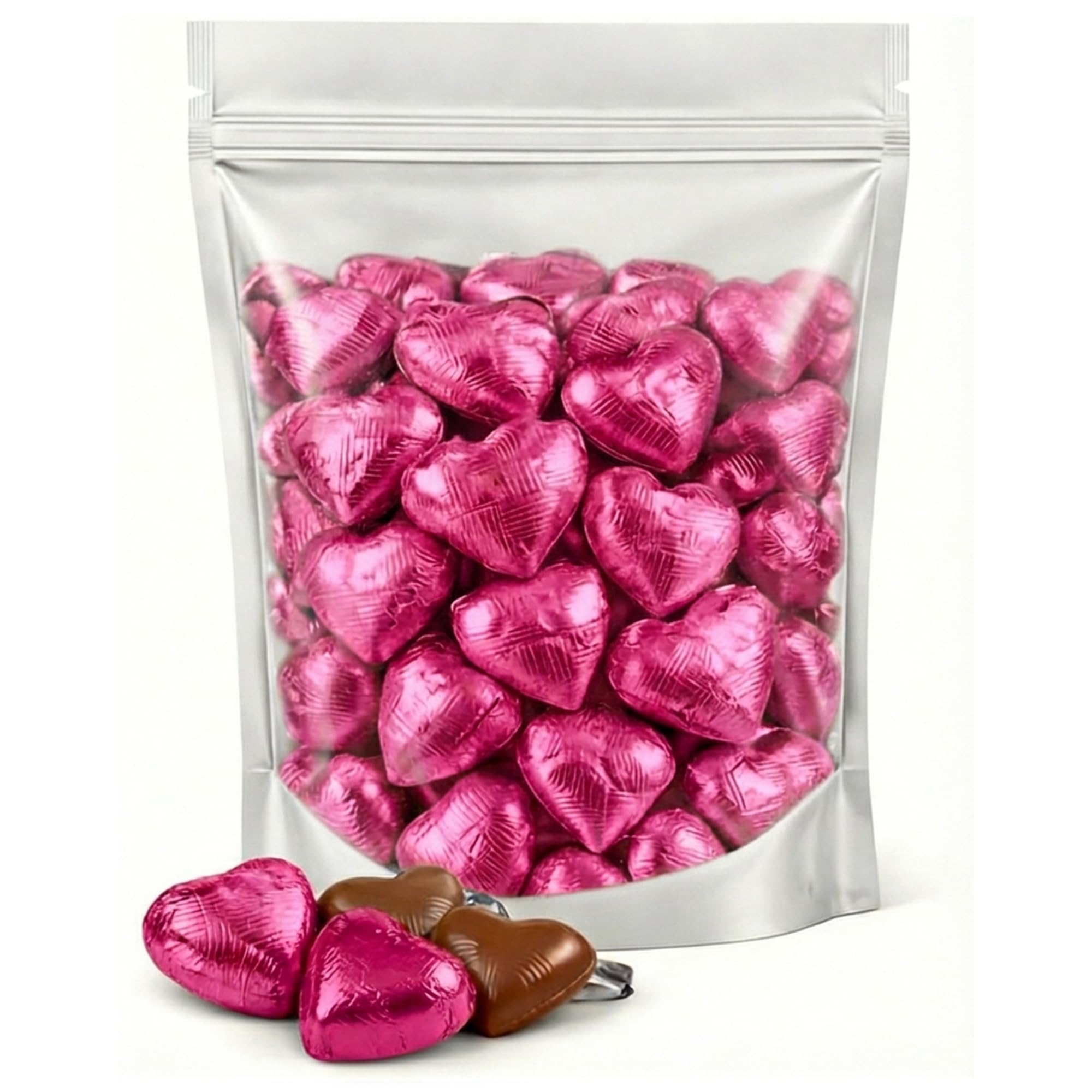 GRO VITS - 30 x Pink Chocolate Hearts Foil Wrapped Chocolates, Pink Foil 30 Pack Chocolates, Sweet Treats For Mothers Day Gifts Valentine’s Day, Weddings, Parties, Anniversary, Gift Bags & Gifting