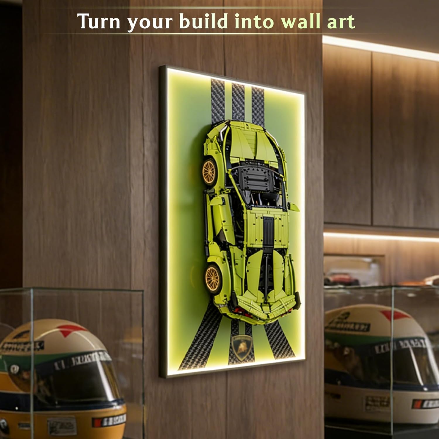 Display Wallborad for Lego Technic 42115 Lamborghini Sián FKP 37 Race Car, Dispaly Wall Mount with Led Lights, Home Decor Adult Collectibles Wall Mount, Gift for Car Model Collectors(No Car Included)