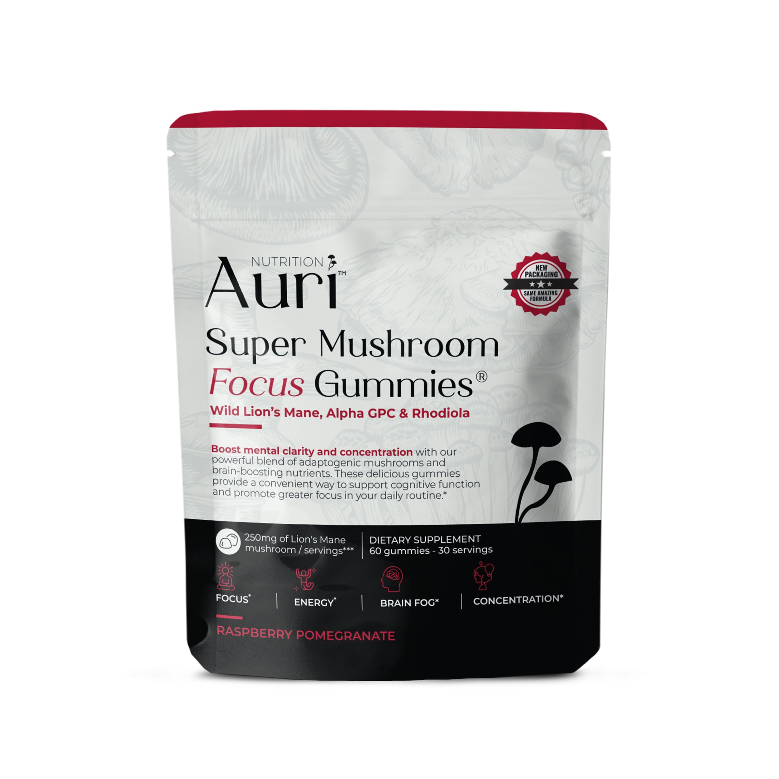 - Super Mushroom Focus Gummies - w/Lion's Mane, Alpha GPC & Rhodiola - Mushrooom Supplement to Support Cognitive Function, Mental Clarity, Focus & Energy | 60 Gummies, Vegan Friendly, Non GMOs